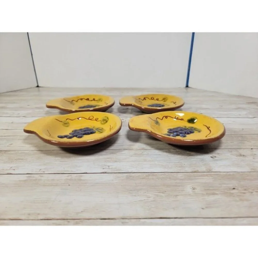 Set 4 Olive Pits Appetizer Side‎ Plate Olive Oil Bread Dipper Grapes Ceramic